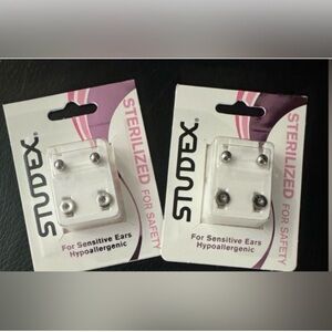 NEW Studex 2 pair bundle stainless steel sterilized stud earrings sensitive ears